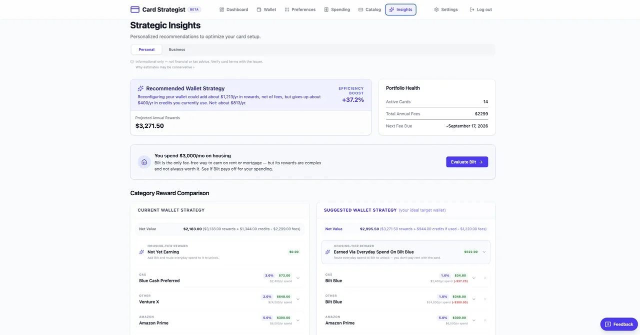 Card Strategist Insights — see how much more you could earn each year